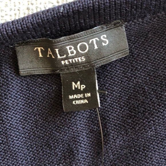 Talbots Embroidered Strawberry Sweater Cardigan NWT Navy Blue Size MP - Picture 5 of 9